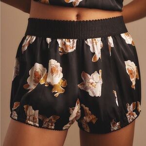 Anthropologie Floral Satin Sleep Shorts